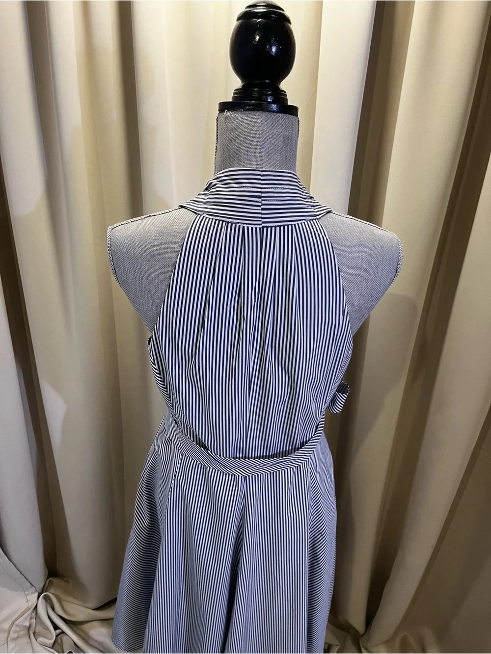 Talbots Navy and White Striped Halter Tie-Waist Midi Dress - Picture 3 of 8